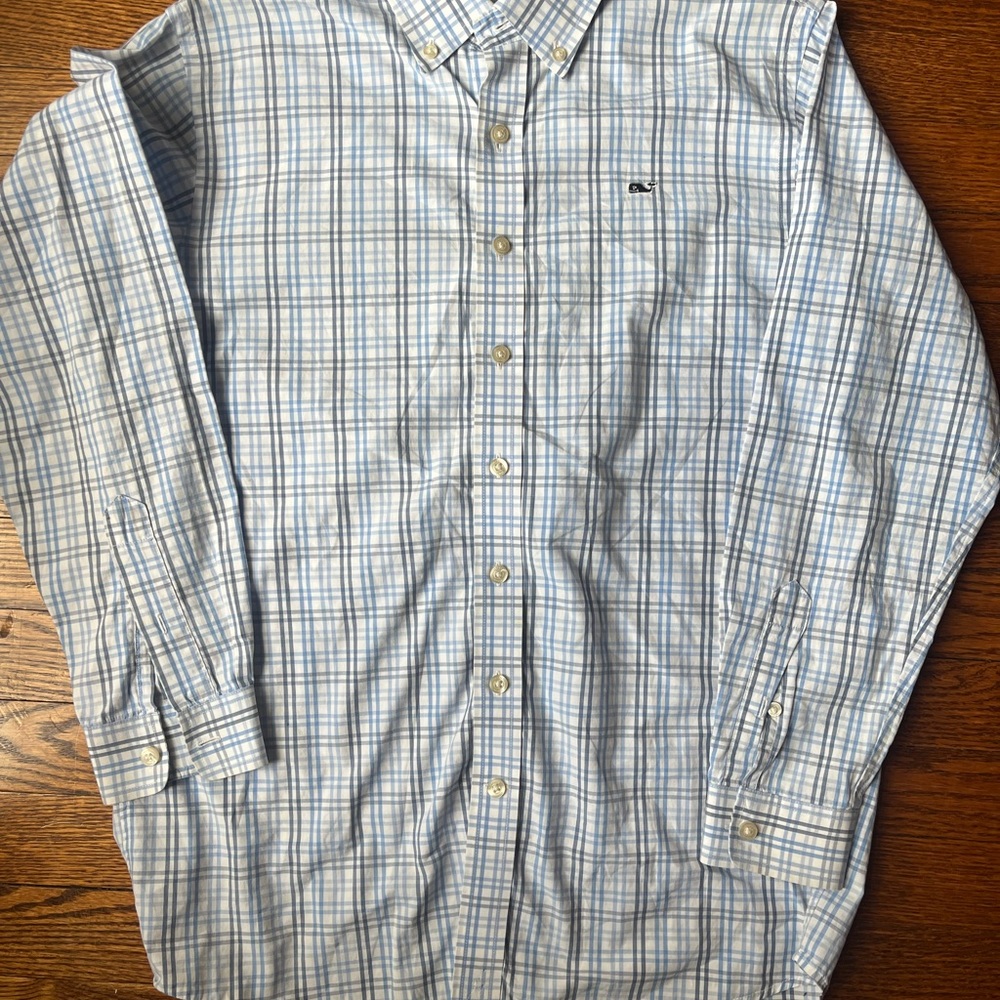 Boys Vineyard Vines Light Blue Checkered Shirt